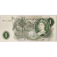 GREAT BRITAIN UK 1970 . ONE 1 POUND BANKNOTE . ERROR . MIS-MATCHED SERIALS